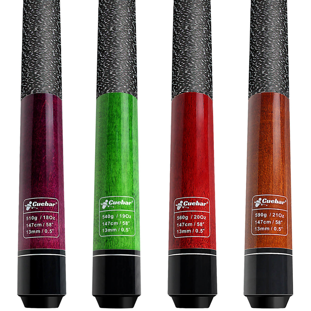 Billiard House Bar Pool Cue Sticks Set of 4, 58" Pool Table Stick 18 19 20 21 Oz, Hardwood Cue Sticks Accessories for Men Women - Purple Green Red Brown
