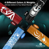 set of 4 pool cues blue red black orange